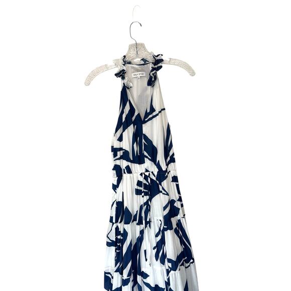 Willa Story Blue White Flowy Whimsical Tiered Broomstick Maxi Dress Size XS - Picture 4 of 11